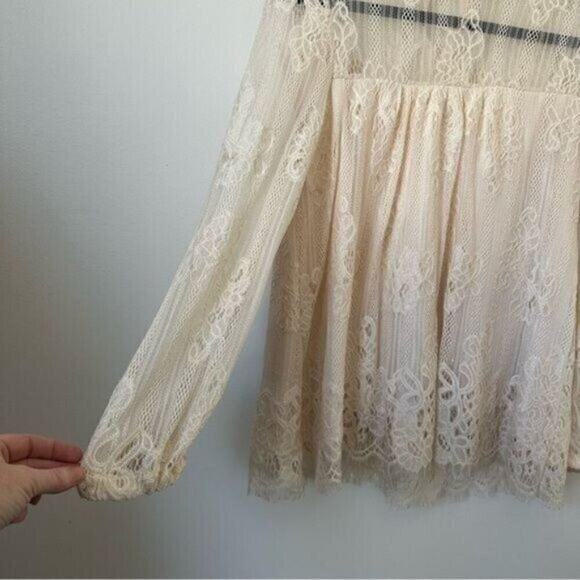 Altar'd State Bella Donna Cream Colored Lace Long Sleeve Top Small - Picture 4 of 10